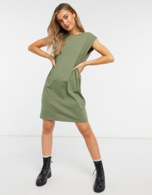 khaki green t shirt dress