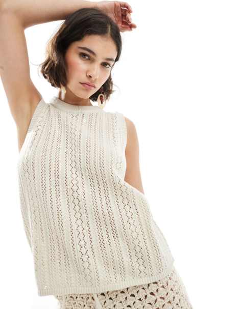 Pieces sleeveless textured knit top in cream - view 1