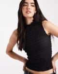 [Pieces] Pieces sleeveless textured top in black XS Black