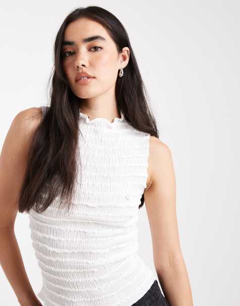 Pieces sleeveless textured top in white - view 1