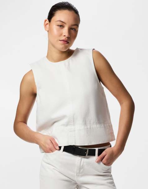 Pieces Sleeveless top in bright white