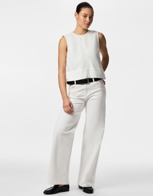 Pieces Sleeveless top in bright white, 3 of 7
