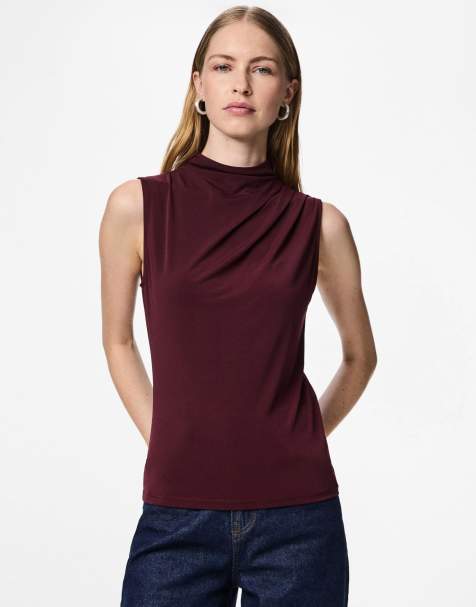 Pieces Sleeveless top in tawny port - view 1