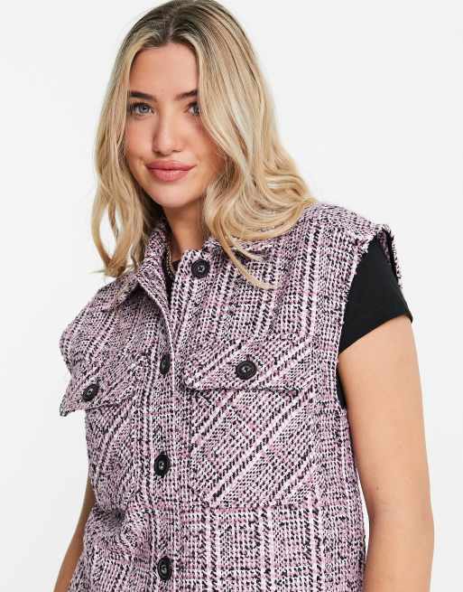 Pieces sleeveless vest in pink & black check, 3 of 4