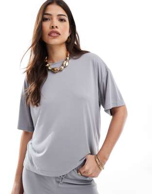 Pieces slinky super soft boxy t-shirt in grey (part of a set)