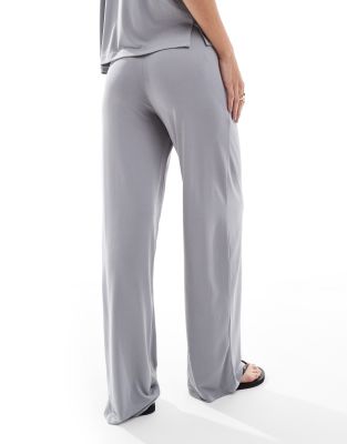 Pieces Slinky Super Soft Wide Leg Pants In Gray
