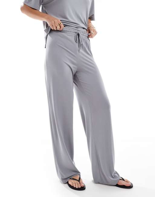 Pieces slinky super soft wide leg pants in grey (part of a set) ASOS