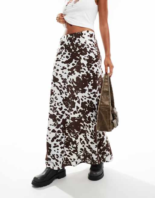 Pieces slip maxi skirt in cow print