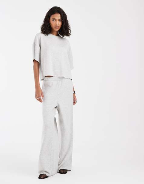 Pieces slouchy lounge co-ord in	light grey melange - view 1