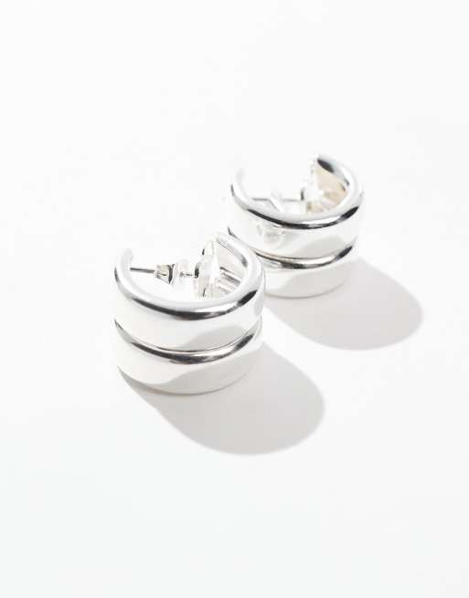 PIECES - Sølvfarvede chunky hoop-øreringe med dobbelt design, 2 af 3