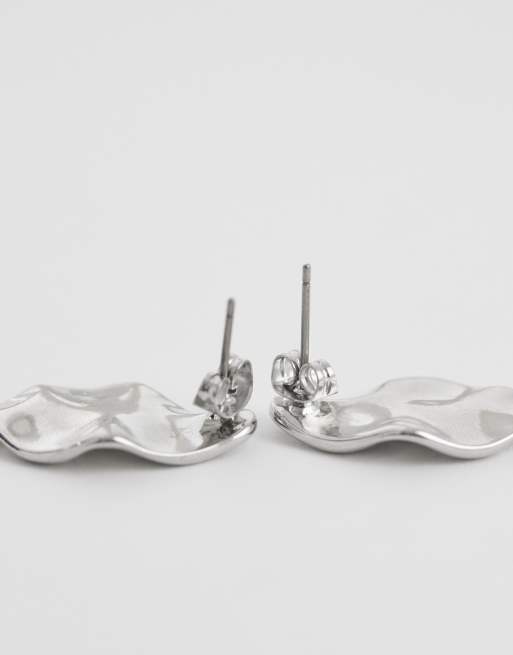 Pieces - Sølvfarvede hamrede øreringe, 4 af 4