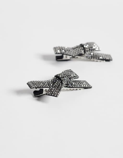 Pieces små hårspännen med glitterrosett i svart och silver, 2 av 3