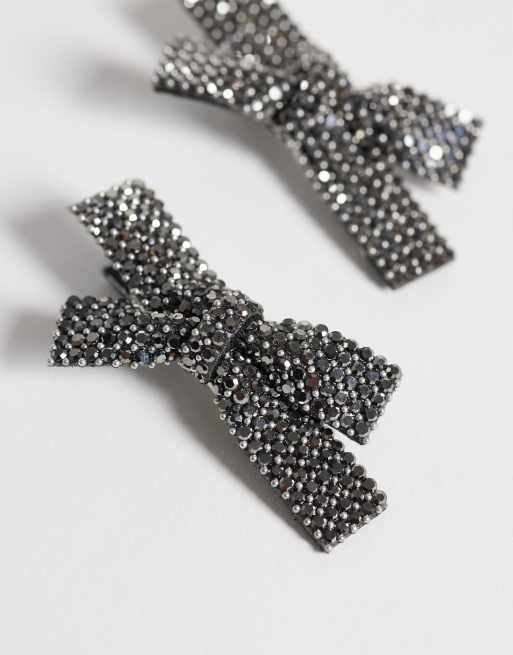 PIECES small glitter bow hair clips in black and silver , 3 of 3
