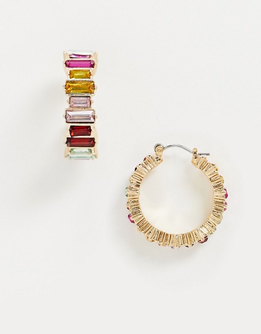 Pieces small hoop earrings with rainbow stones in gold