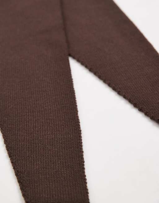 Pieces small triangle knit scarf in chocolate brown, 2 of 3