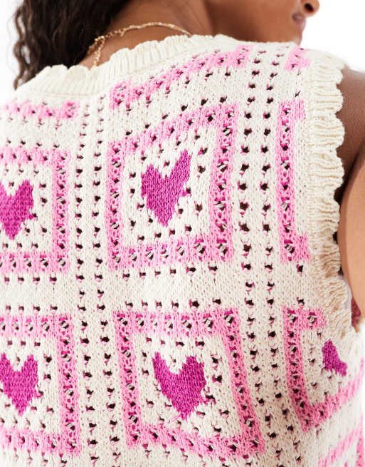 Pieces - Smanicato in maglia all'uncinetto rosa, 4 di 4