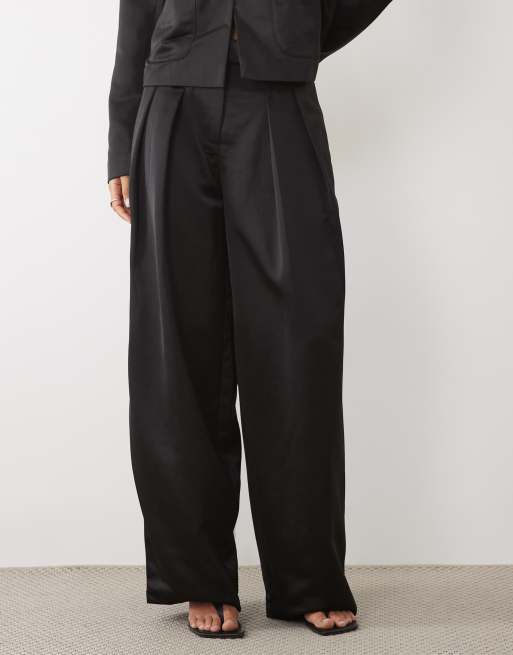 Pieces smart satin pants co-ord in black, 2 of 5