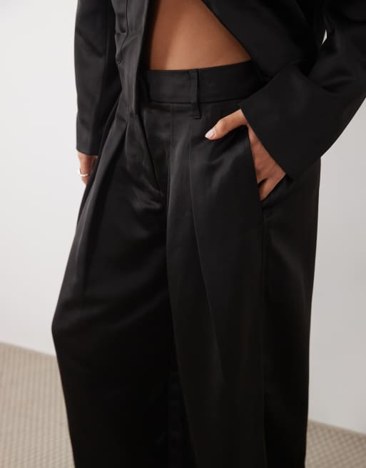 Pieces smart satin pants co-ord in black, 3 of 5