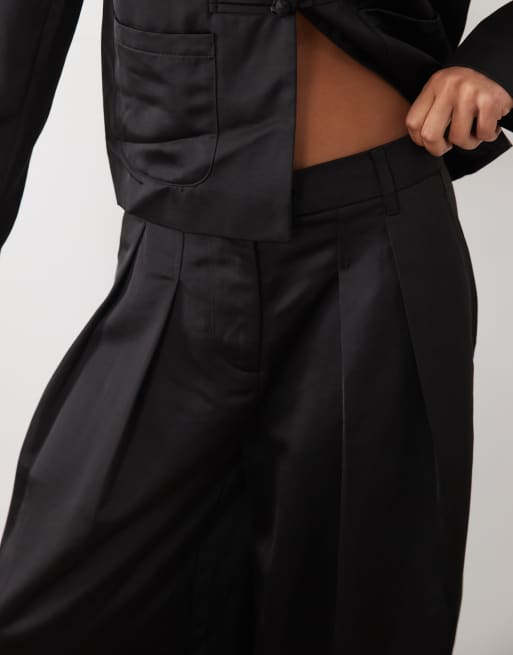 Pieces smart satin trousers co-ord in black, 4 of 5