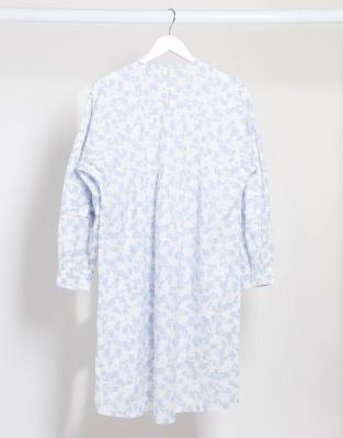 blue and white smock dress