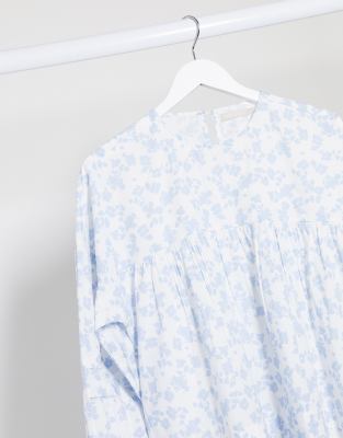 blue and white smock dress