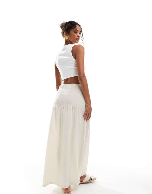 Pieces smock waist maxi skirt in cream, 5 of 5