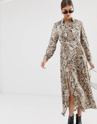 long sleeve snake print maxi dress