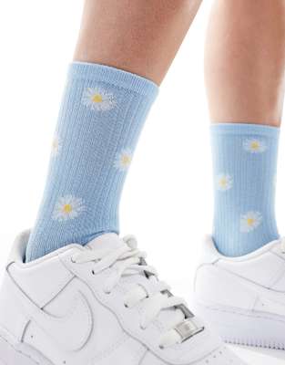 Pieces - Socken in Babyblau mit Sonnenblumenmuster