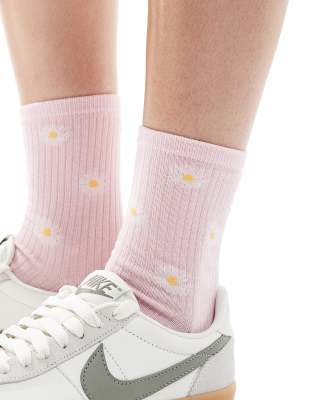 Pieces - Socken in Babyrosa mit Sonnenblumenmuster