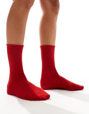 Pieces - Socken in glitzerndem Rot