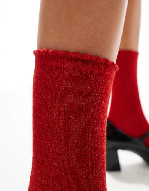 Pieces – Socken in glitzerndem Rot, 4 von 4