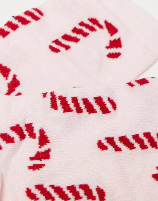 Pieces – Socken in Hellrosa mit weihnachtlichem Zuckerstangen-Muster, 3 von 3