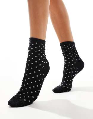 Pieces - Socken in Schwarz mit glitzerndem Punktemuster