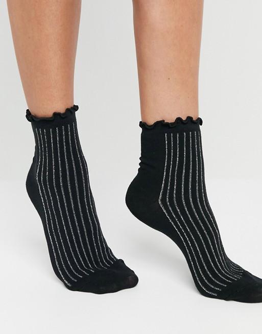 Pieces socks with silver stripe in black