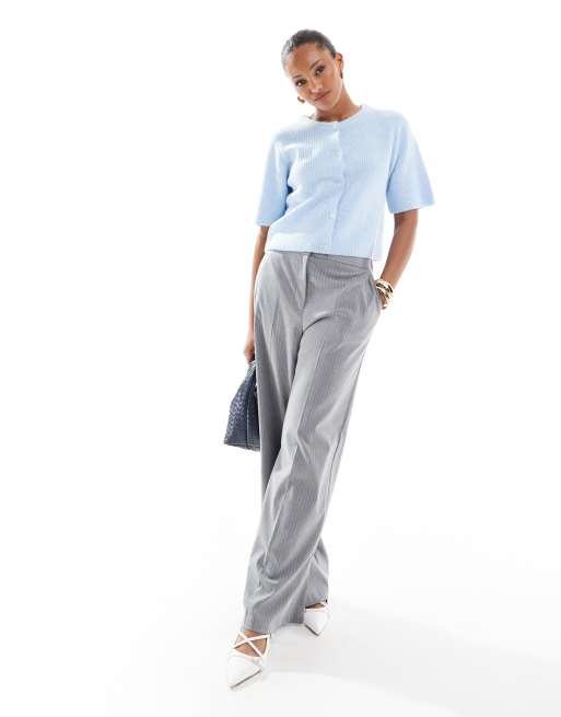 Pieces soft knit short sleeve cardigan in blue