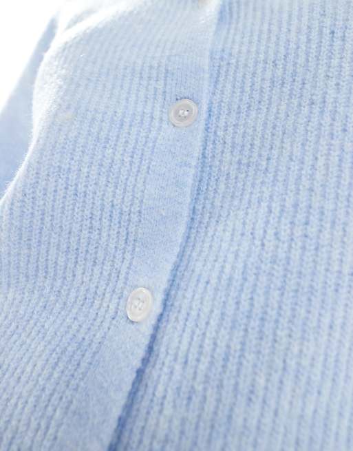 Pieces soft knit short sleeve cardigan in blue