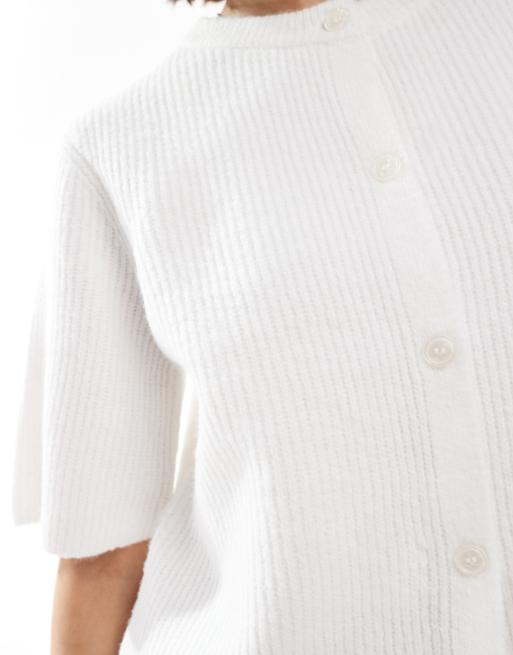 Pieces soft knit short sleeve cardigan in cream, 4 of 4