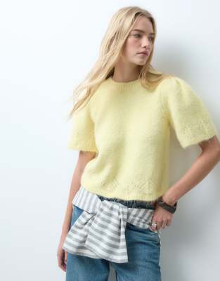 Pieces Soft Knit Short Sleeve Sweater In Yellow
