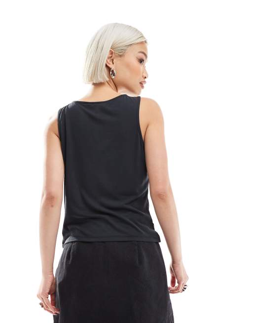 Pieces soft lightweight twist front tank top in black, 3 of 4