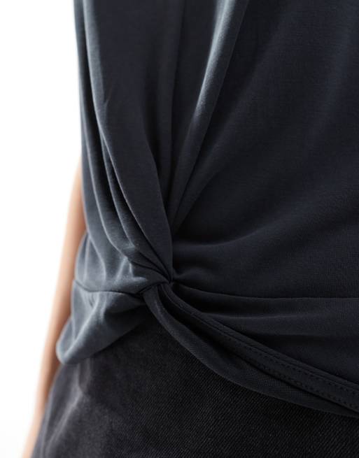 Pieces soft lightweight twist front tank top in black, 4 of 4