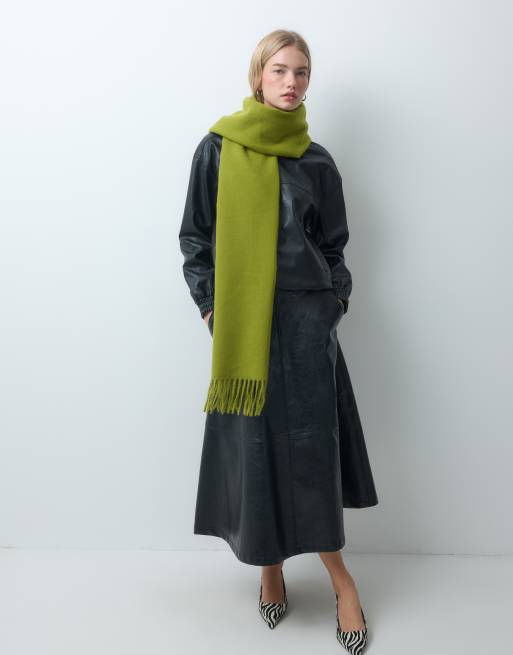 Pieces soft tassel scarf in moss green, 2 of 3