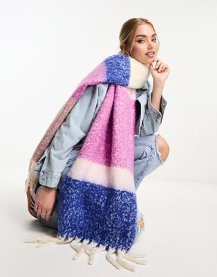 Pieces soft tassel scarf in multi colourblock