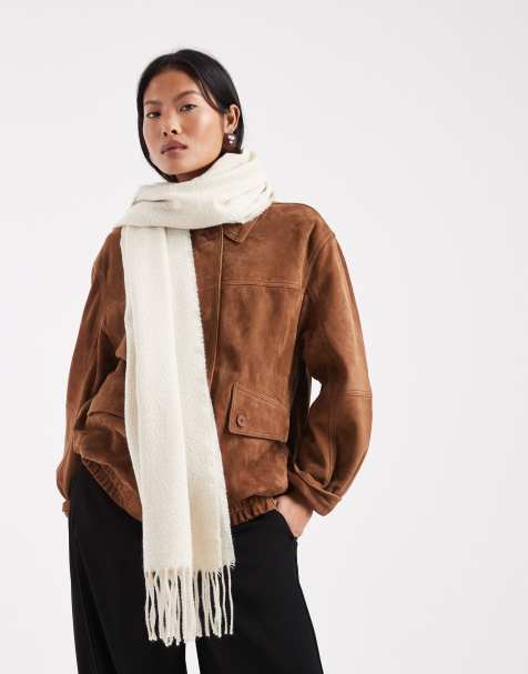 Pieces soft textured tassle scarf in cream - view 1