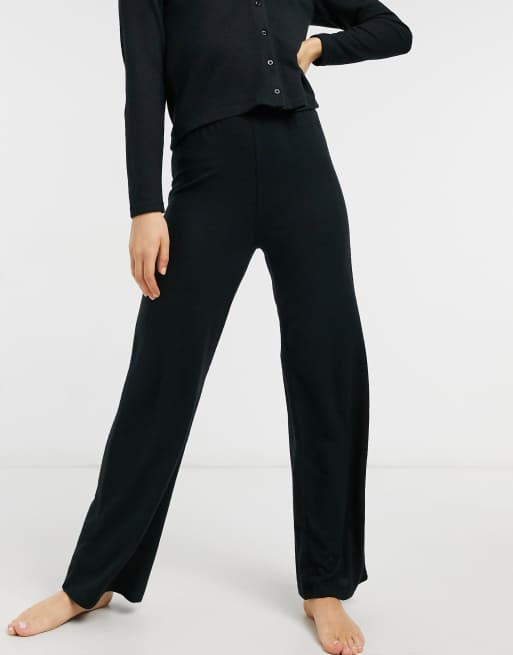 Pieces soft touch lounge wear knit pants set in black ASOS