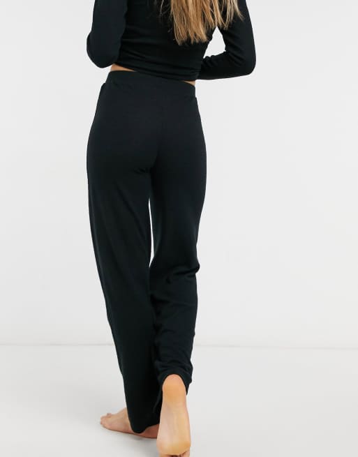 Pieces soft touch lounge wear knit pants set in black ASOS