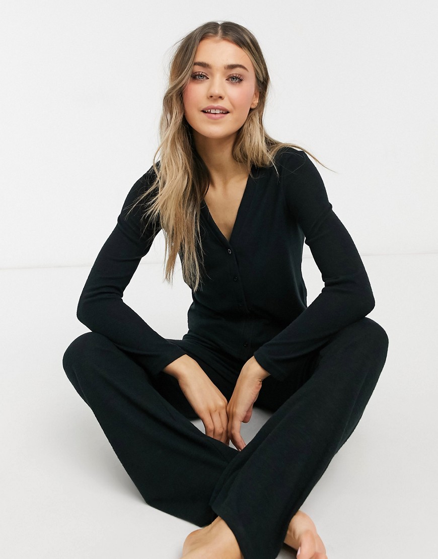Pieces soft touch loungewear cardigan set in black