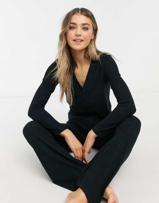 Pieces soft touch loungewear cardigan set in black ASOS