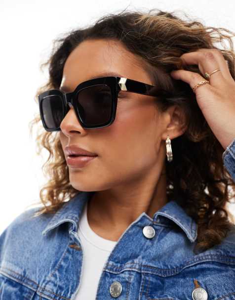 Pieces – Sonnenbrille mit eckigem Gestell in Schwarz - view 1
