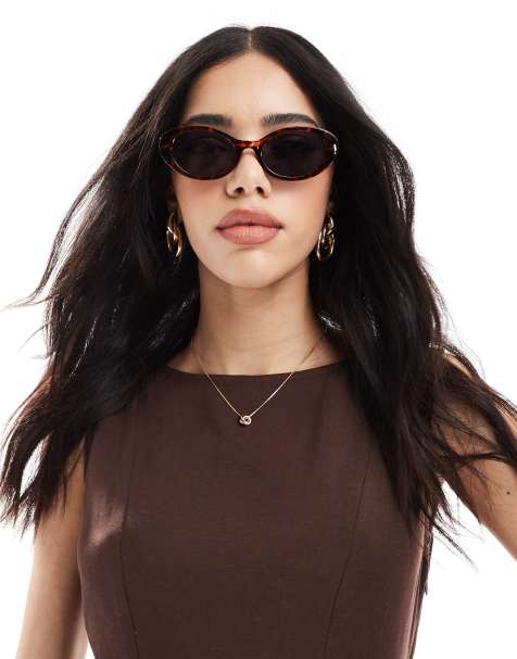 Pieces – Sonnenbrille mit ovalem Rahmen in Schildpattoptik und schwarz getönten Gläsern - view 1