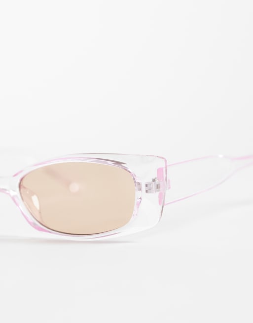 Pieces – Sonnenbrille mit rechteckigem Rahmen in transparentem Rosa, 2 von 3